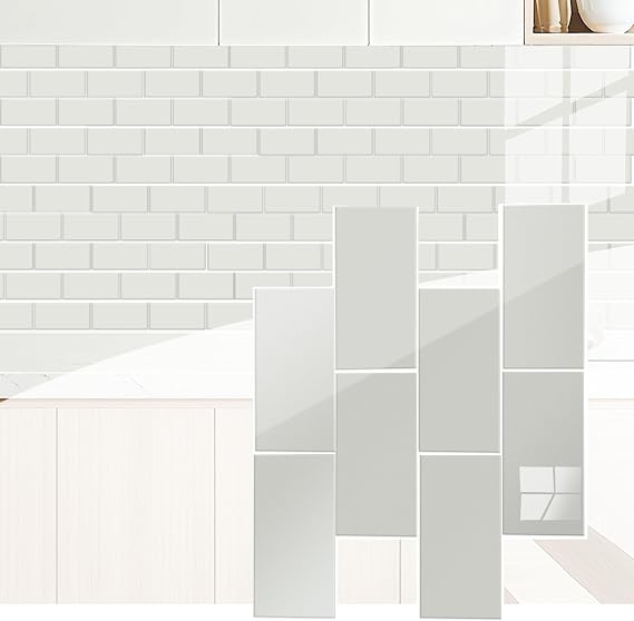 KASARO Peel and Stick Subway Backsplash, Glass Thicker Wall Tile Stick on Kitchen, Bathroom, White, 5-Sheet