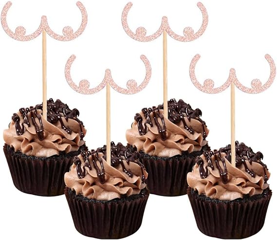 12 Pcs Prank Bachelorette Party Cake Cupcake Topper Decoration Gender Glitter Pick for Hen Bridal Shower Engagement Supplier Favor Game Tool Decor Set H12