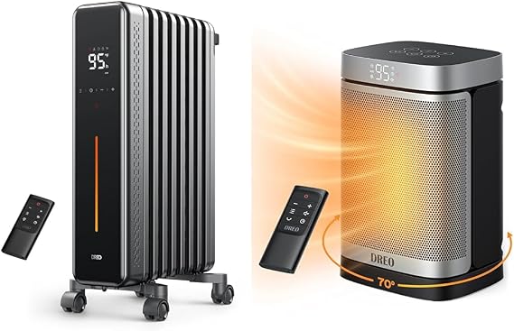 Dreo 1500W Oil Filled Radiator and 1500W Ceramic Space Heaters Bundle with Remote Controls
