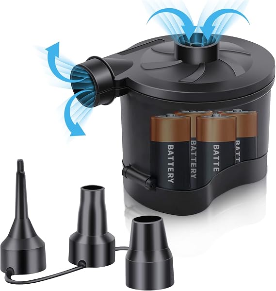 Electric Air Pump for Inflatables, Battery Powered Wireless Air Pump for Mattress with 3 Nozzles, Quick-Fill Blower Inflator/Deflator for Outdoor Camping, Air Mattress, Inflatable Couch, Pool Toy