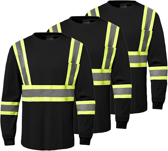 Hi Vis Safety Shirts for Men, High Visibility Long Sleeve Class 3 Reflective Construction Shirts