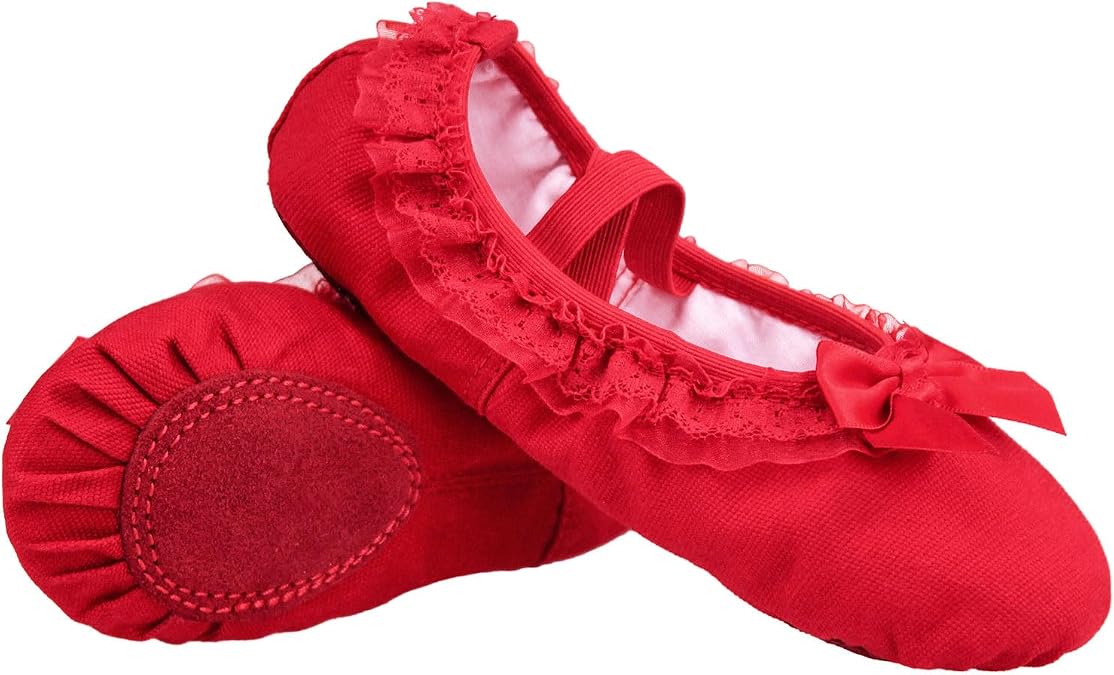 Sweet Toddler Girls Ballet Shoes Soft Canvas Lace Dance Slippers for Training, Performance, Class, Yoga, Indoor Sports