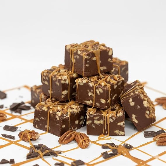 Valley Fudge Chocolate Caramel Pecan Fudge Half Pound | Fresh Artisan Fudge | Made with Real Wisconsin Butter | Handmade Small Batch | 8 oz Pack