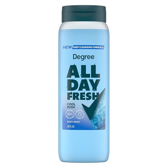Degree All Day Fresh Body Wash Cool Rush Deep Cleansing 20 FO 20 fl oz | For freshness routines, Helps keep you fresh for up to 10 hours, With plant-based cleansers, Plant-based ingredients