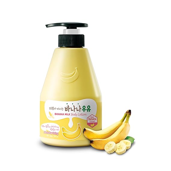 WELCOS KWAILNARA Banana Milk Body Lotion (19.75 Fl Oz) Korean Body Lotion for Deep & Lightweight Hydration | Milk Protein, Royal Jelly, Banana Extract for Elasticity | Paraben-Free & Non-Greasy