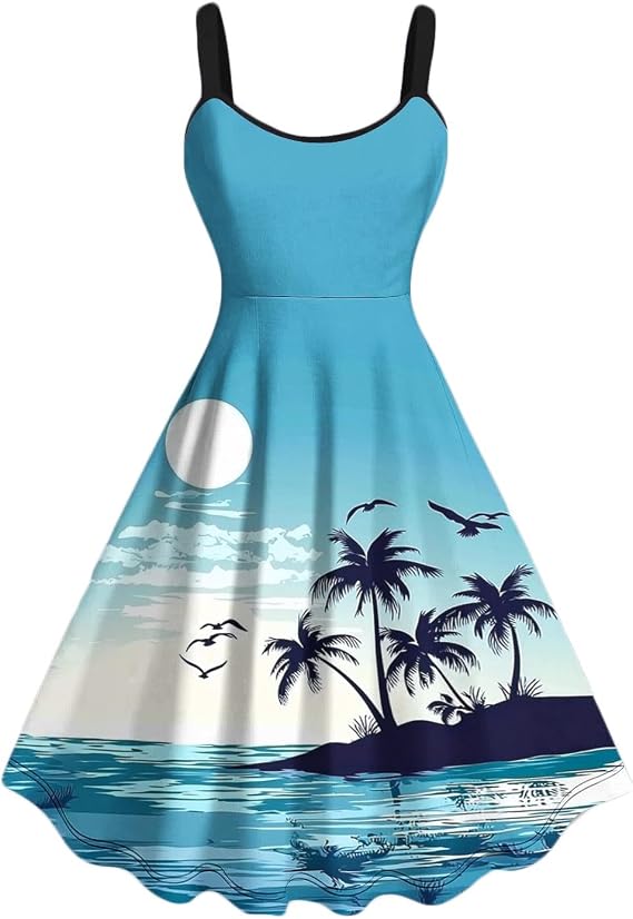 Casual Summer Dresses for Women,Fashion Gradient Sleeveless Dress Flowy High Waisted Knee Length Midi Dress