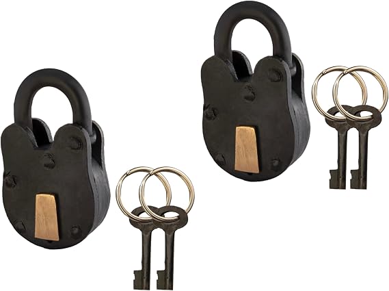 Antique Iron Padlock Set - 3 Handcrafted Cast Iron Locks with Keys for Rustic Charm, Perfect for Trunks, Sheds, or Collecting (Set of 2).