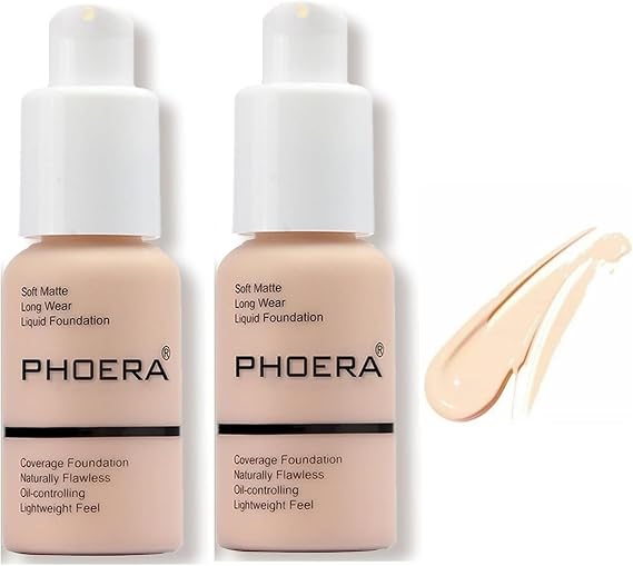 Aquapurity Phoera® Full Coverage Foundation Soft Matte Oil Control Concealer 30ml Long Lasting Flawless Cream Smooth (2 PCS 101 PORCELAIN)