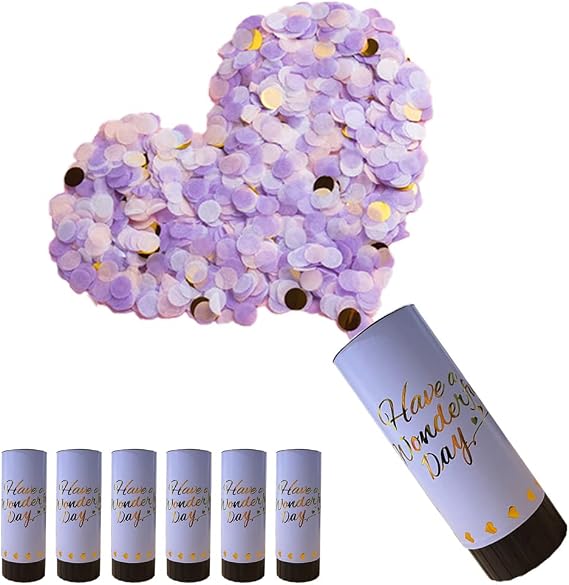 6 Pcs Purple Confetti Cannons, Biodegradable Confetti Wedding Party Poppers 11cm with Twisting Black Turntable to Left for Graduation Bridal Anniversary New Year Celebration Supplies | Biodegradable Confetti 11cm Twisting Black Turntable to Left