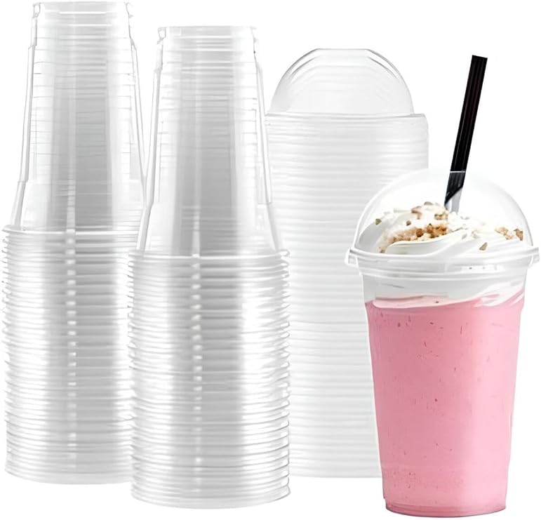 Plastik Şeffaf Bardak Kapaklı Milkshake Bardağı Kahve Bardağı Soğuk Içecek Bardağı 400-450ml 50 Adet