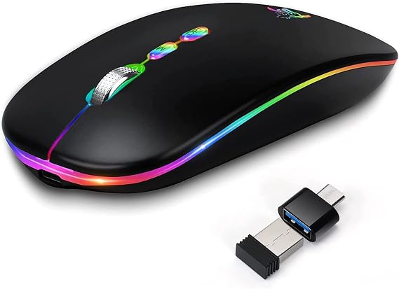 HOTLIFE Wireless Mouse, Slim LED Rechargeable Silent Bluetooth Mouse, Black