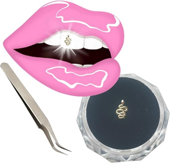 CHAMON Tooth Gem,8K Gold Snake Hip-Hop Style Professional Smile Aesthetic