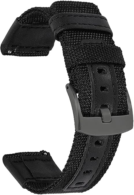 JBR Premium Nylon Weave Replacement Strap Canvas Fabric with Genuine Leather Quick Release Military Field Watch Band Unisex, Choice of Color and Width 20mm, 22mm, 24mm