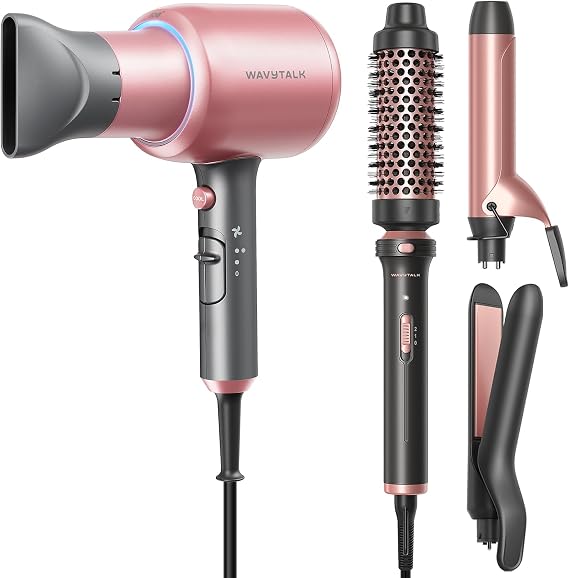 Wavytalk 3 in 1 Curling Wand Set and Blown Away Ionic Hair Dryer for Curly Hair with Diffuser