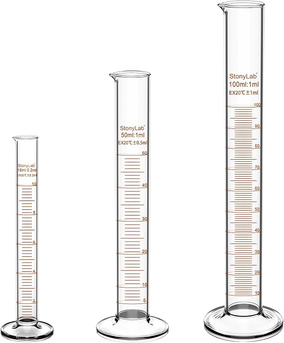 stonylab Graduated Measuring Cylinder, 10 ml / 50 ml / 100 ml Thick-Walled Borosilicate Glass Graduated Cylinder Set Laboratory Glassware
