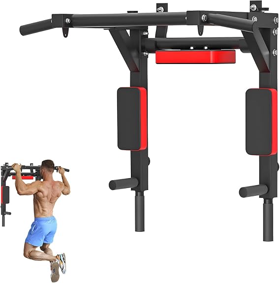 Wall Mounted Pull Up Bar, Wall Mounted Pull Up Bar and Dip Station, Multifunctional Wall Mounted Chin Up Bar, Power Tower Set Training Equipment, Home Gym Workout, Max Load 440lbs