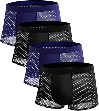 Men's Underwear Boxer Briefs 4 Pack - Breathable Mesh Quick Dry Stretch, Lightweight Soft Active Trunks