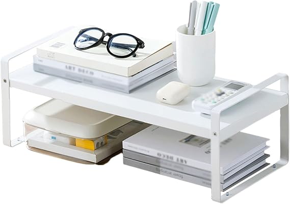 XLTFUC Desktop Printer Stand, Retractable Desk Storage Rack, Media Player Stand Bookshelf, Suitable for Home Office Copier Scanner (Color : White)