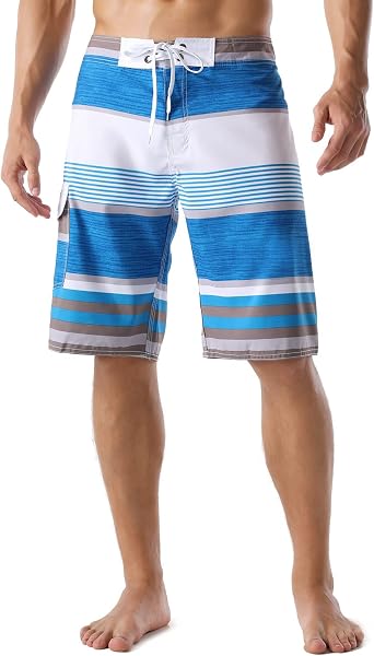 Nonwe Men's Quick Dry Swim Trunks Colorful Stripe Beach Shorts with Mesh Lining