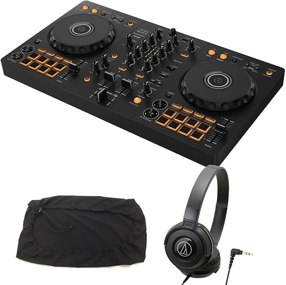 DJ-FLX4 DJ Controller + Headphones ATH-S100 + Dust Cover Set Compatible with rekordbox/Serato DJ Lite Successor to DDJ-400
