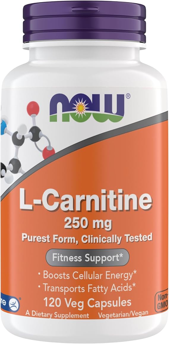 Now Supplements L-Carnitine 250 mg, Purest Form, Amino Acid, Fitness Support, Metabolic Support, 120 Vegetarian Capsules, Gluten Free, Vegan, Kosher, Non-GMO