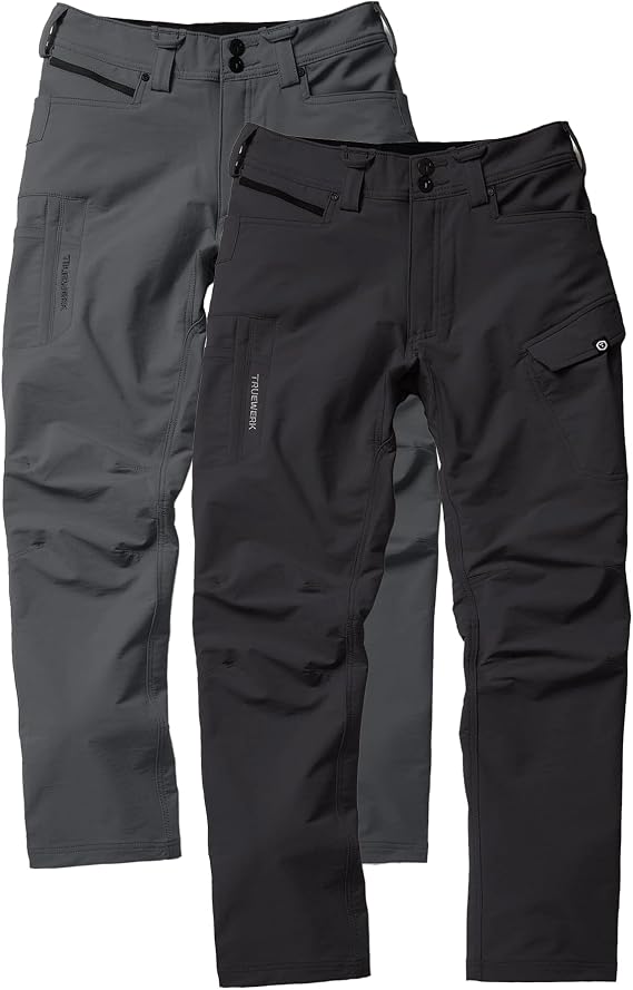 TRUEWERK Men's Work Pants - T2 WerkPant Technical Workwear, 34W X 34L Deep Grey & Black Bundle