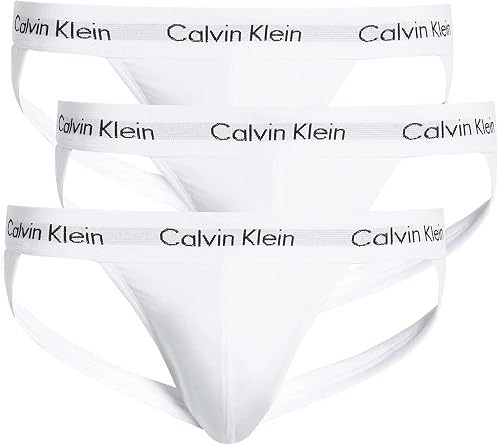 Calvin Klein Men`s Cotton Stretch Jock Strap 3 Pack (W(NB2623-100)/B, X-Large)