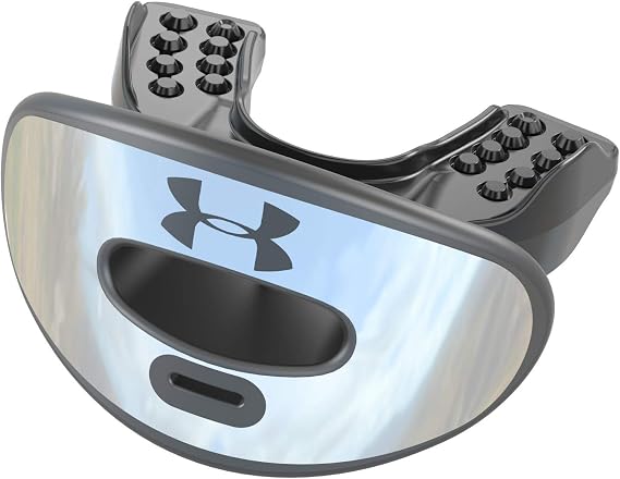 Under Armour Football Lip Guard - Mouthpiece with Strap, Full Mouth Protection for Braces - Silver