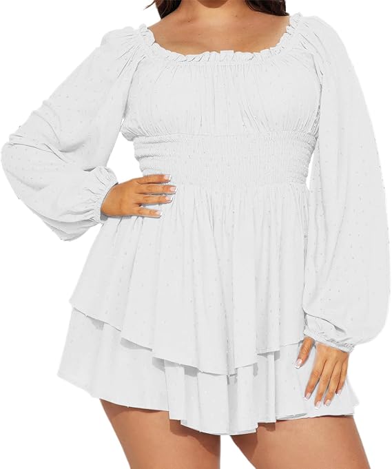 Women's Plus Size off Shoulder Romper Dress Flowy Graduation Western Concert Cowgirl Outfits