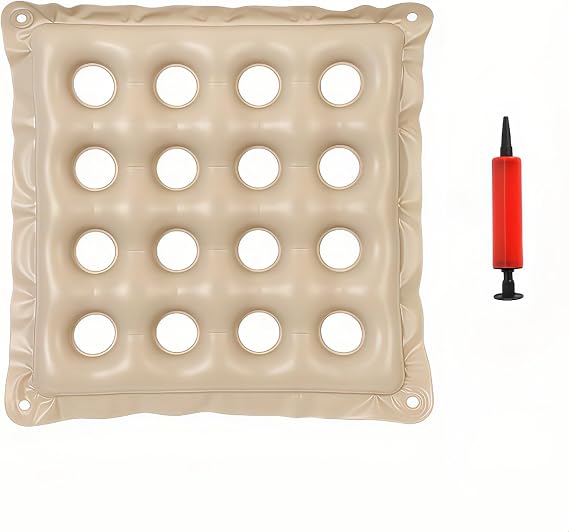 Inflatable Seat Cushions, Portable Comfortable Wheelchair Chair Air Cushion for Pressure Relief, Ideal for Long Sitting, Office Chairs, Car Seats 15.75 x 15.75''- Beige