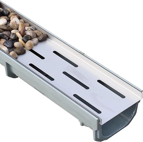 Resin U-Shaped Drainage Channel, Trench Drain System with Perforated Stainless Steel Grille, Slim Channel Drain Kit Outdoor(60X11X6CM/23.6x4.3x2.4)