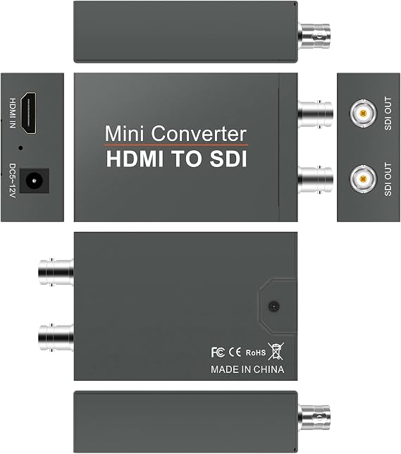 HDMI to SDI Converter, Converter One HDMI in Two SDI Output (with Power Supply Adapter, Audio Embedder Support HDMI 1.3, SD/HD/3G-SDI 1080P for Camera CCTV