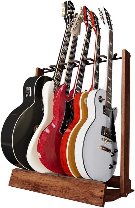 String Swing Guitar Stand, Multi Guitar Rack for Acoustic, Electric, Bass Guitars, Hand Welded Steel & Black Walnut Hardwood, Padded Guitar Holders, Guitar Stands Floor - USA Made
