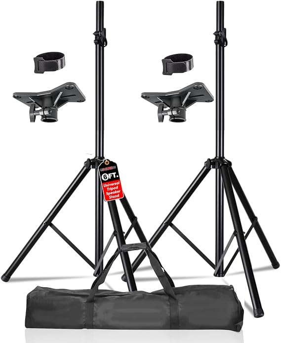 5 Core Speaker Stand Pair Universal Mount Steel Construction 132 Lb Capacity Stable Tripod w/Adjustable Height 72 w 35mm Compatible Insert Metal Safety Pin Included Bag