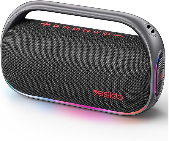 YESIDO Çift 40W Güçlü Bluetooth Hoparlör – Derin Bas, IPX5 Suya Dayanıklı, 8000mAh Uzun Pil Ömrü, TWS Eşleştirme, RGB Işık, 3 EQ Modu, YSW31, Siyah