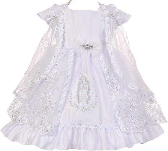 BluNight Collection Little Baby Girls Virgin Mary Embroidery Christening Baptism Cape Bonnet Dresses