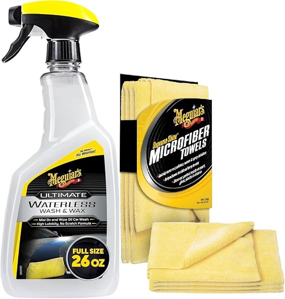 Meguiar's Ultimate Waterless Wash & Wax Anywhere, 768ml - Includes Supreme Shine Microfibre Car Cleaning Towel, 3 pack