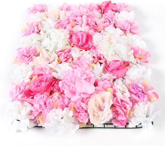 8pcs 24" x 16" Artificial Flower Wall Panel Background,3D Pink Silk Champagne Hydrangea Rose Flowers Wall Backdrop for Wedding Party Event Photo Backdrop Wall Decor (8 PCS)