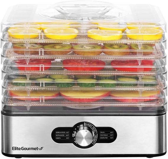 Elite Gourmet Food Dehydrator, Stainless Steel Trays, Adjustable Temp