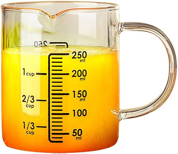 Emoyi Beaker Glass Measuring Cup with Spout Milk Coffee Cup Mug