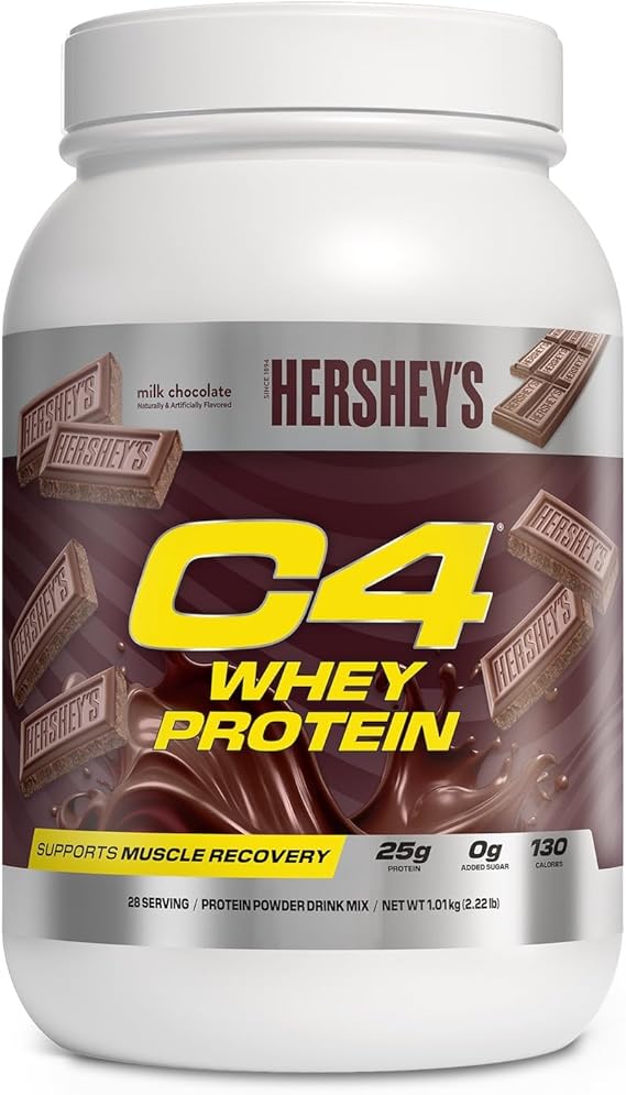 C4 Whey Protein Powder, Hershey's Chocolate - 25g Protein, 0g Added Sugar, 130 Calories Per Serving, Supports Muscle Recovery, 28 Servings, Premium Whey for Post-Workout