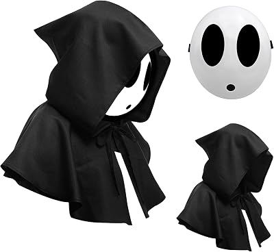 2Pcs Shy Guy Mask With Cloak - White Dream Anime Halloween Costume Cosplay Props Accessories
