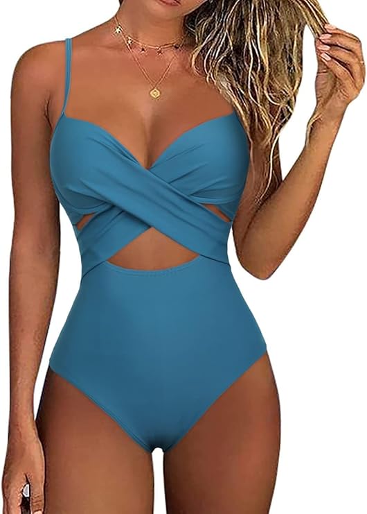 Hilor Women's Underwire Swimsuits Sexy Cutout One Piece Bathing Suits Wrap Twist Push Up Monokini Swimwear