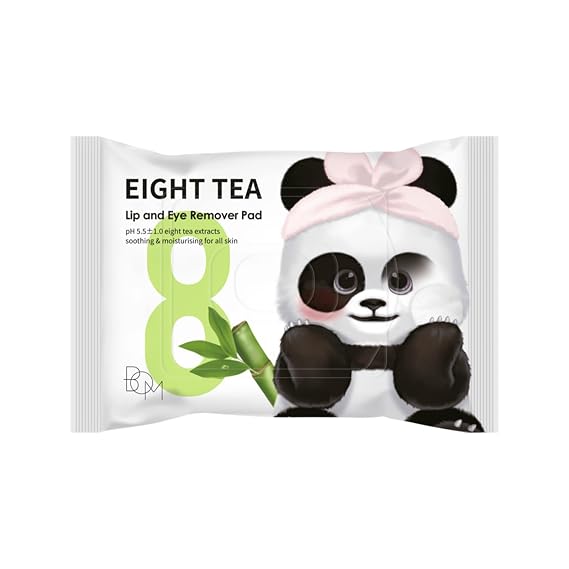 BOM Eight Tea Lip and Eye Remover Pad 30ea 1.94 oz. Double Sided Pad for Exfoliation Care & Hydration, Waterproof Lip & Eye Makeup Remover Wipes, Korean Face Wash, Travel Size