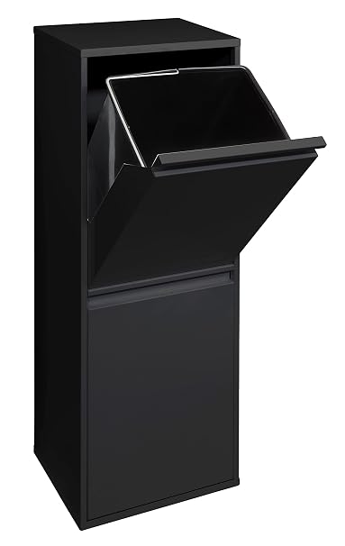 ARREGUI Basic CR206-B Steel Waste Separation System 2 Compartments Waste Bin for the Kitchen 2 Compartment Waste Bin 2 x 17 L (34 L) Removable Inner Bucket with Handle Recycling Cabinet Waste
