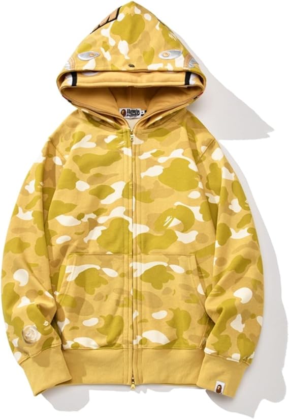 24ss Trendy BAP Shark Head Couple Fashionable Casual Double Hat Camouflage Hoodie-color6||S
