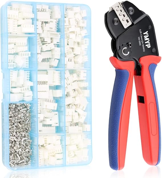 Open Barrel Terminal Wire Connector Cable Crimping Tool with 720PCS JST-XH Kit- 24-16 AWG (0.25-1.5mm2) Crimper for AMP-TE 2.8/4.0/4.8/6.3 JST-SM2.54/XH2.54/VH3.96 & Molex (DX-YM-58BS+720PCS)