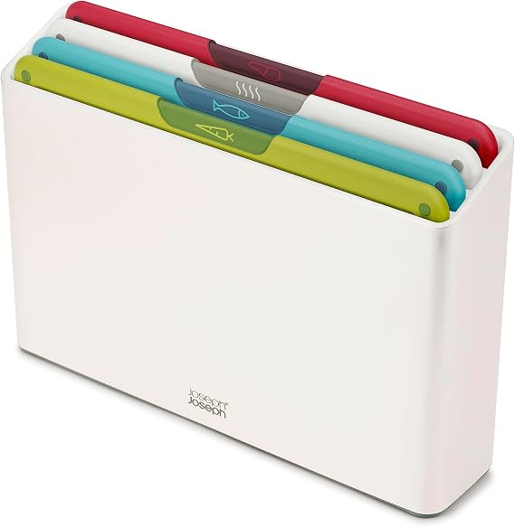 Joseph Joseph Folio Icon Colour Coded Non-Slip Chopping Board Set with Storage Box Medium White