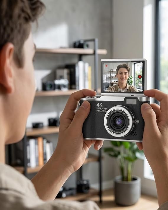 4K Dijital Kamera 48 MP 8X Zoom ve 180 Derece Flip Ekran Vlog Çekim Özellikli