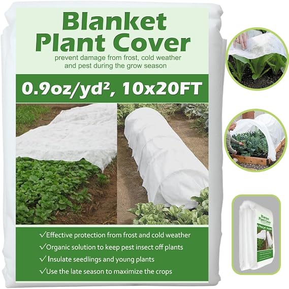 Plant Covers Freeze Protection 10 ft x 20 ft Floating Row Cover 0.9oz/yd2 Garden Fabric Plant Cover for Winter Frost/Sun Pest Protection (10FT X 20FT)